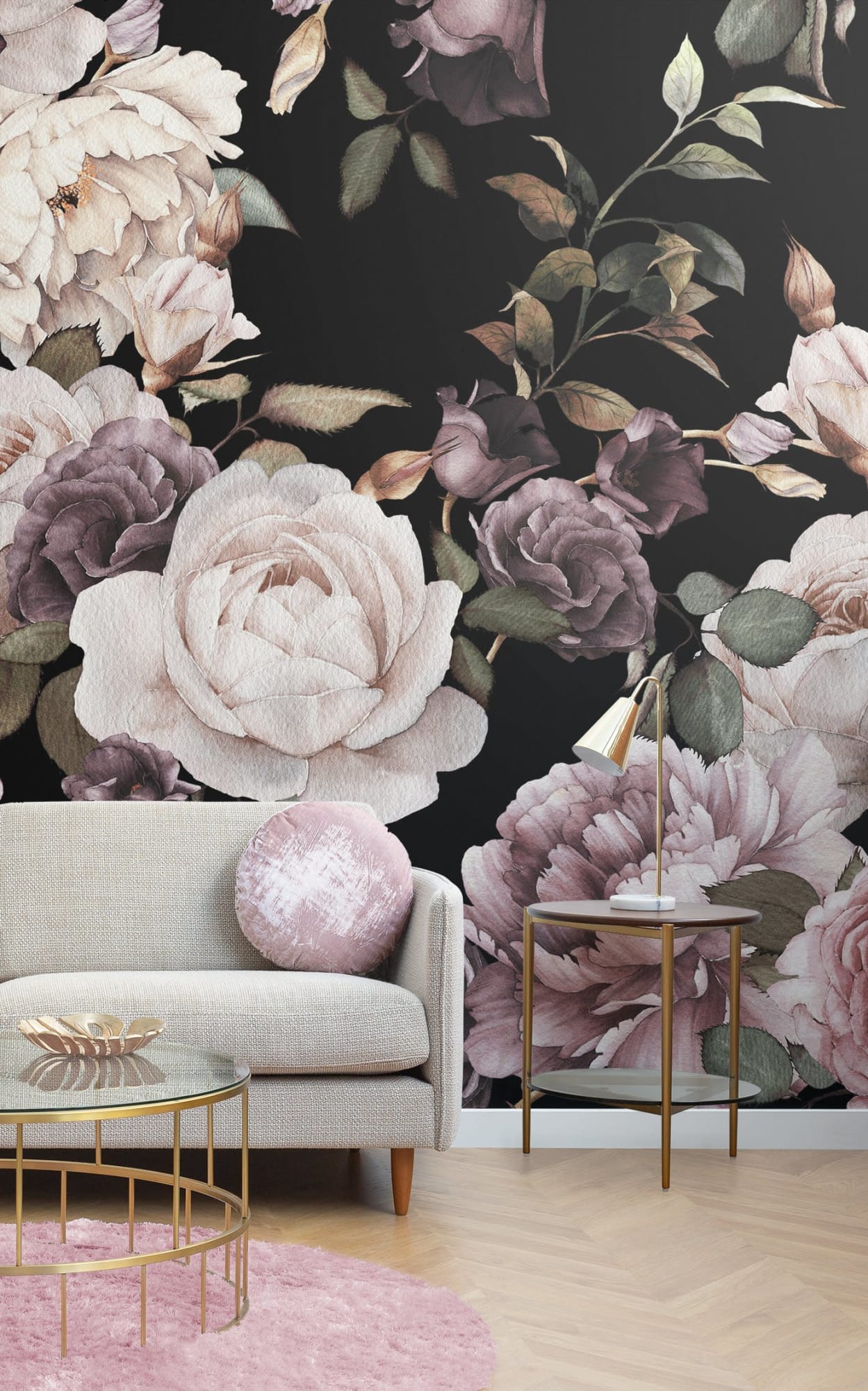 Floral mural wallpaper installation